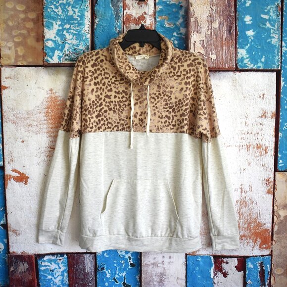 Women's First Look Cowl Neck Sweatshirt Long Sleeve Leopard MEDIUM Multicolor - Picture 1 of 11